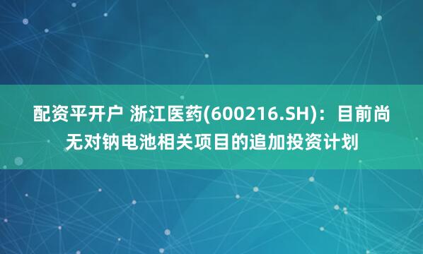 配资平开户 浙江医药(600216.SH)：目前尚无对钠电池相关项目的追加投资计划